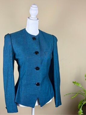 Vintage 80s Sasson New York Linen Blend collarless Blazer Size 8